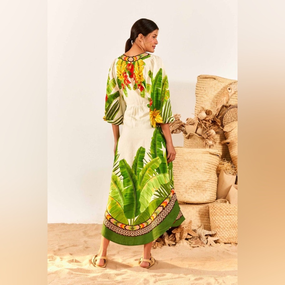 Farm Rio Fresh Forest Linen-Blend Midi-Dress - Picture 10 of 12